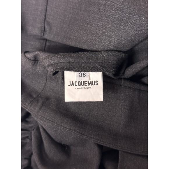 Jacquemus Pants 36 / US 4 Gray Suit Wool Ruched Stacked Runway Trouser Designer - Picture 7 of 8